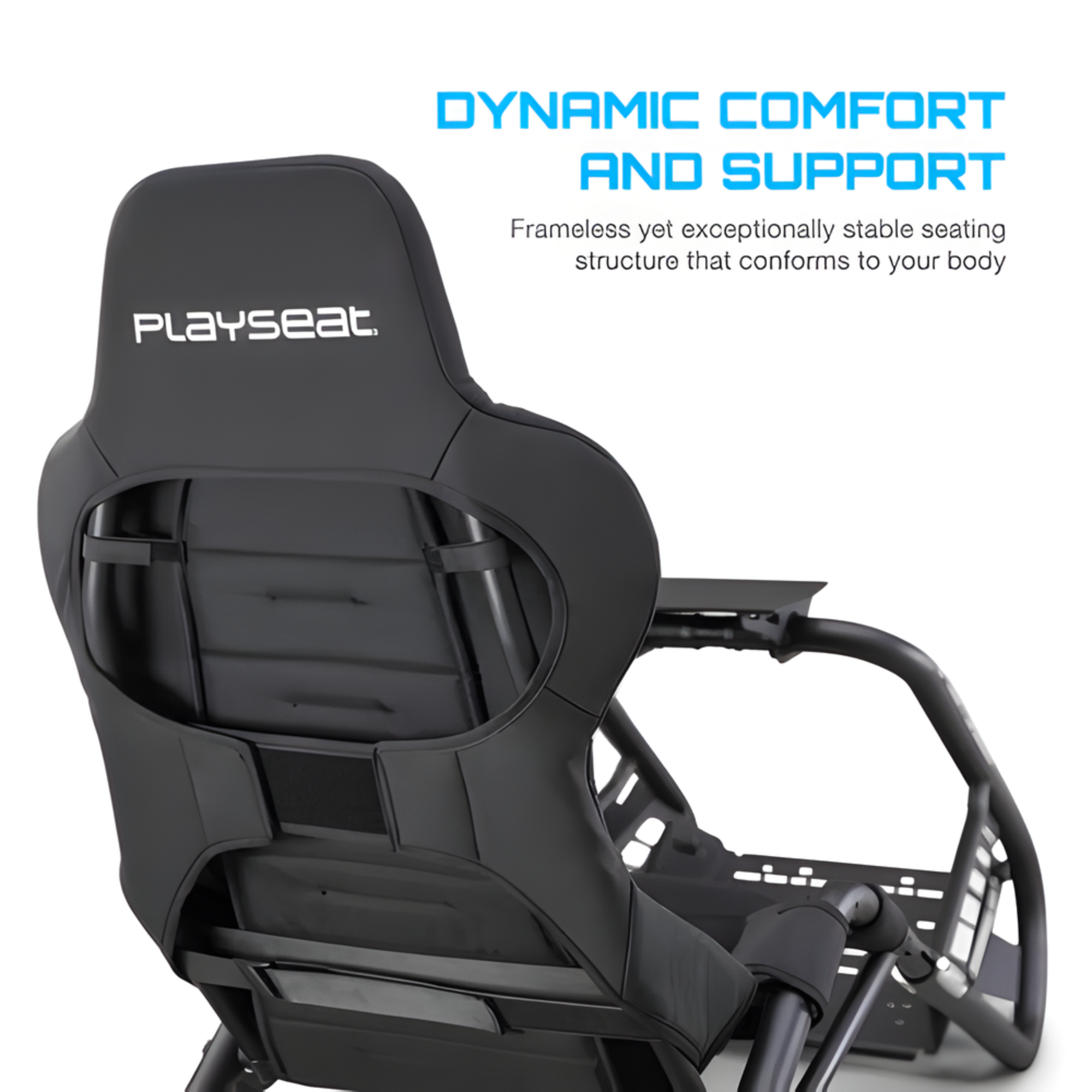 The black Playseat Trophy from Playseat highlighting the dynamic support and comfort with more information.