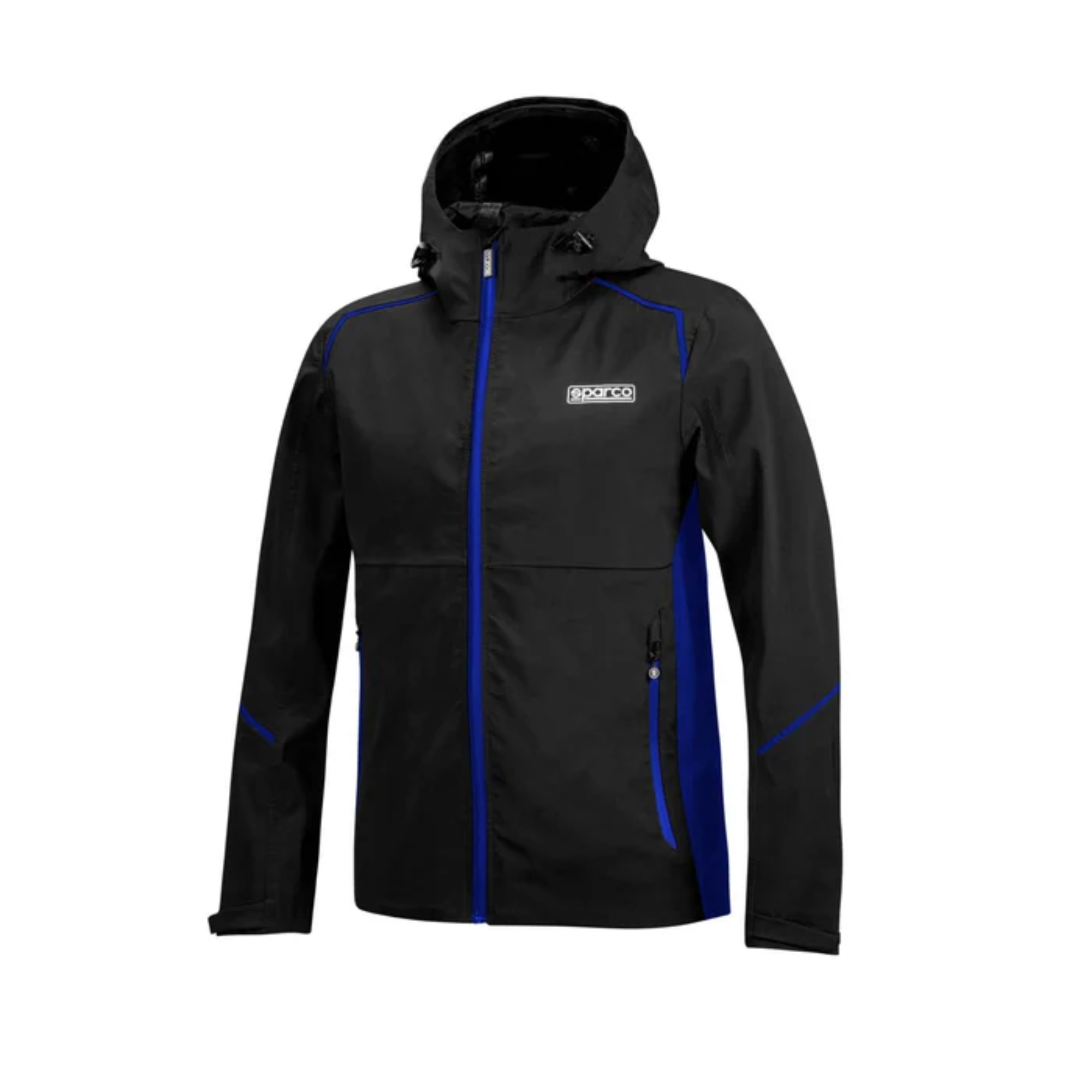 The front of the black and blue Sparco 3 in 1 All-Season Jacket from Sparco.