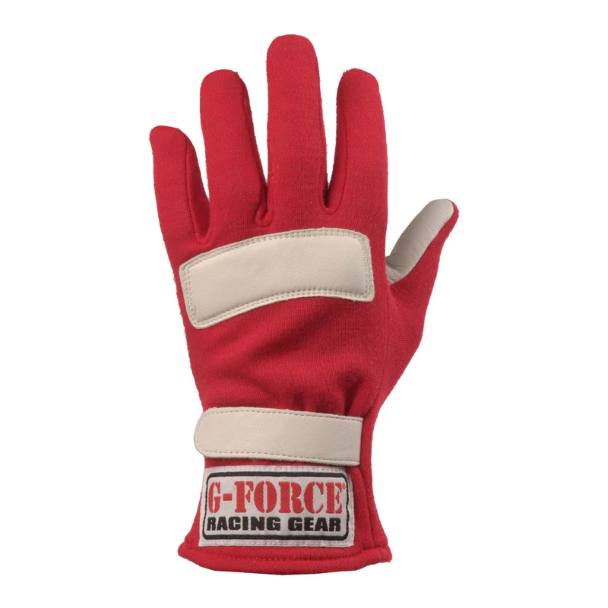 The red and white G-Force G5 Racing Gloves from G-Force available in various sizes.
