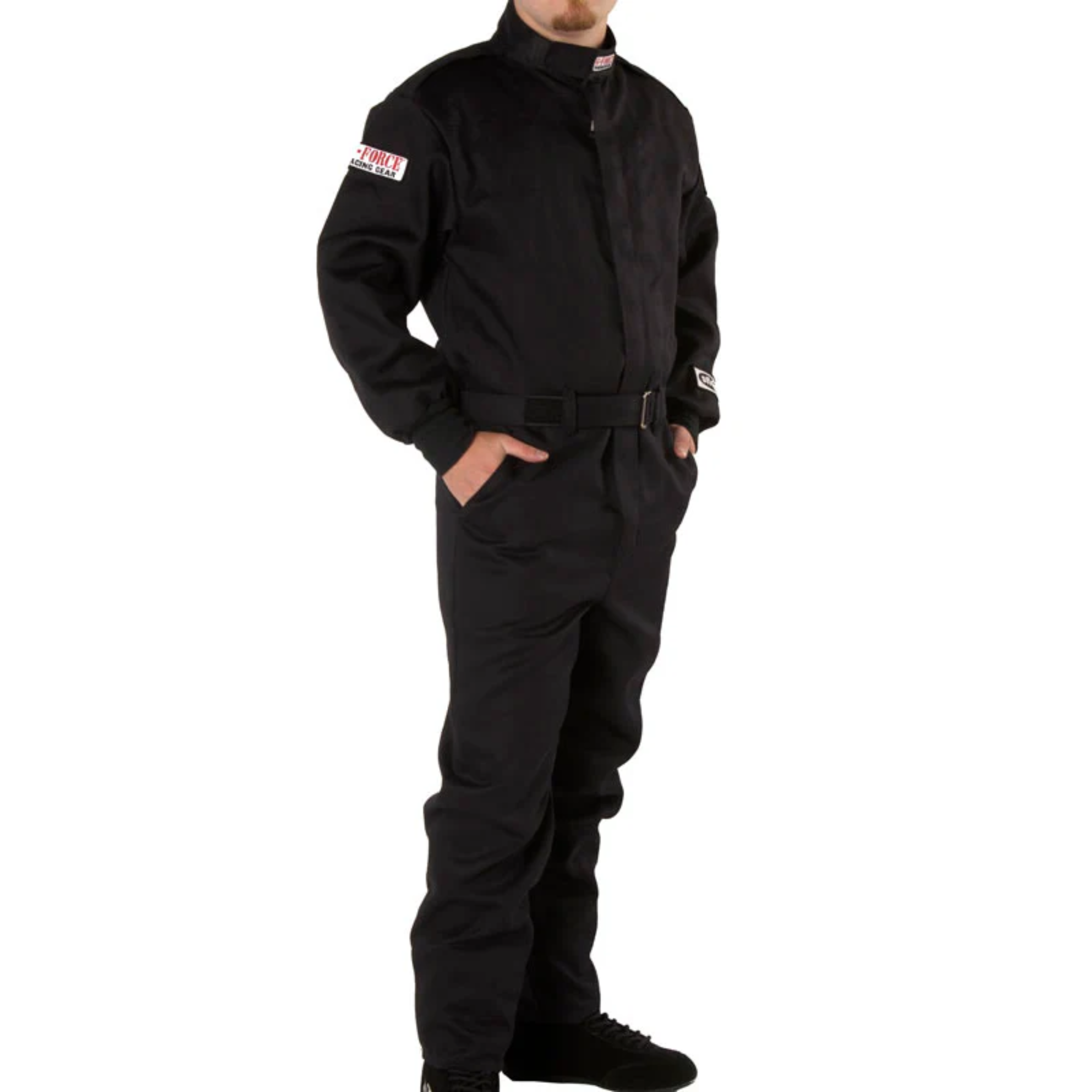 The black G-Force GF125 Racing Suit from G-Force, available in child and adult sizes.