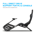The black Playseat Trophy from Playseat highlighting the full direct drive support for pc and console with more information.