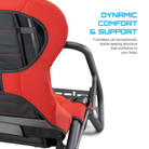 The red Playseat Trophy from Playseat highlighting the dynamic comfort and support with more information.