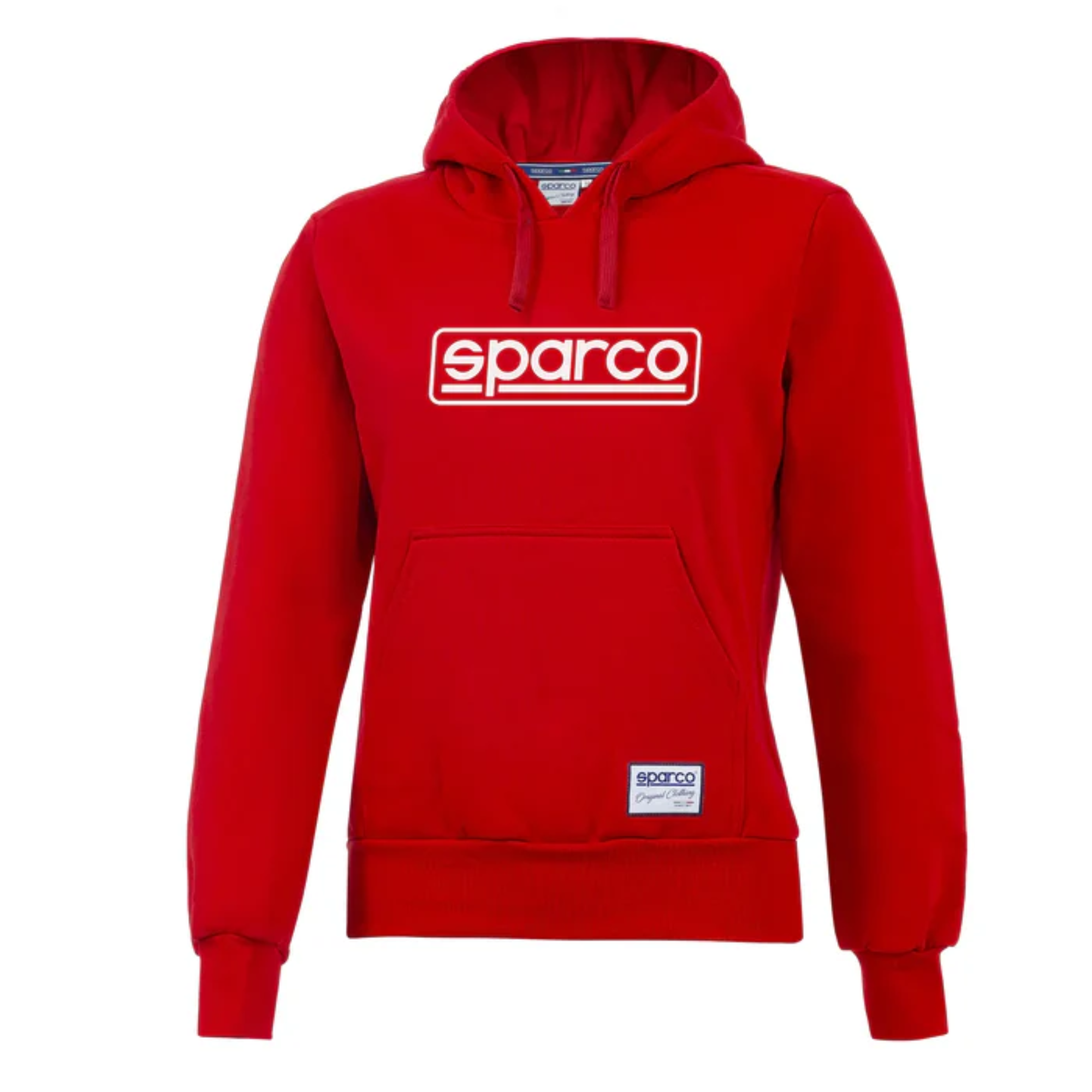 The front of the red Sparco Frame Ladies Hoodie from Sparco.