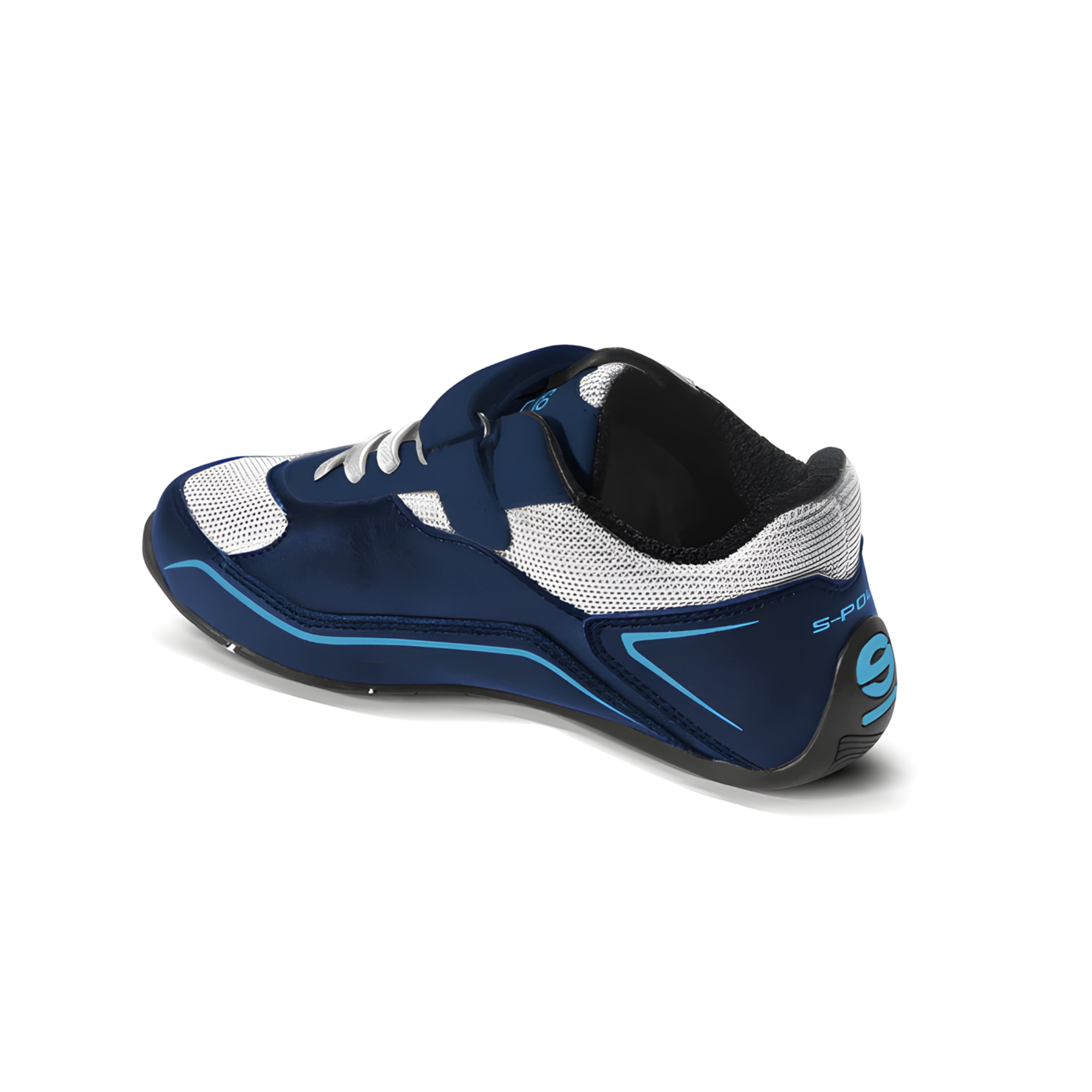 The inside of the navy and blue Sparco S-Pole Youth Shoes from Sparco.